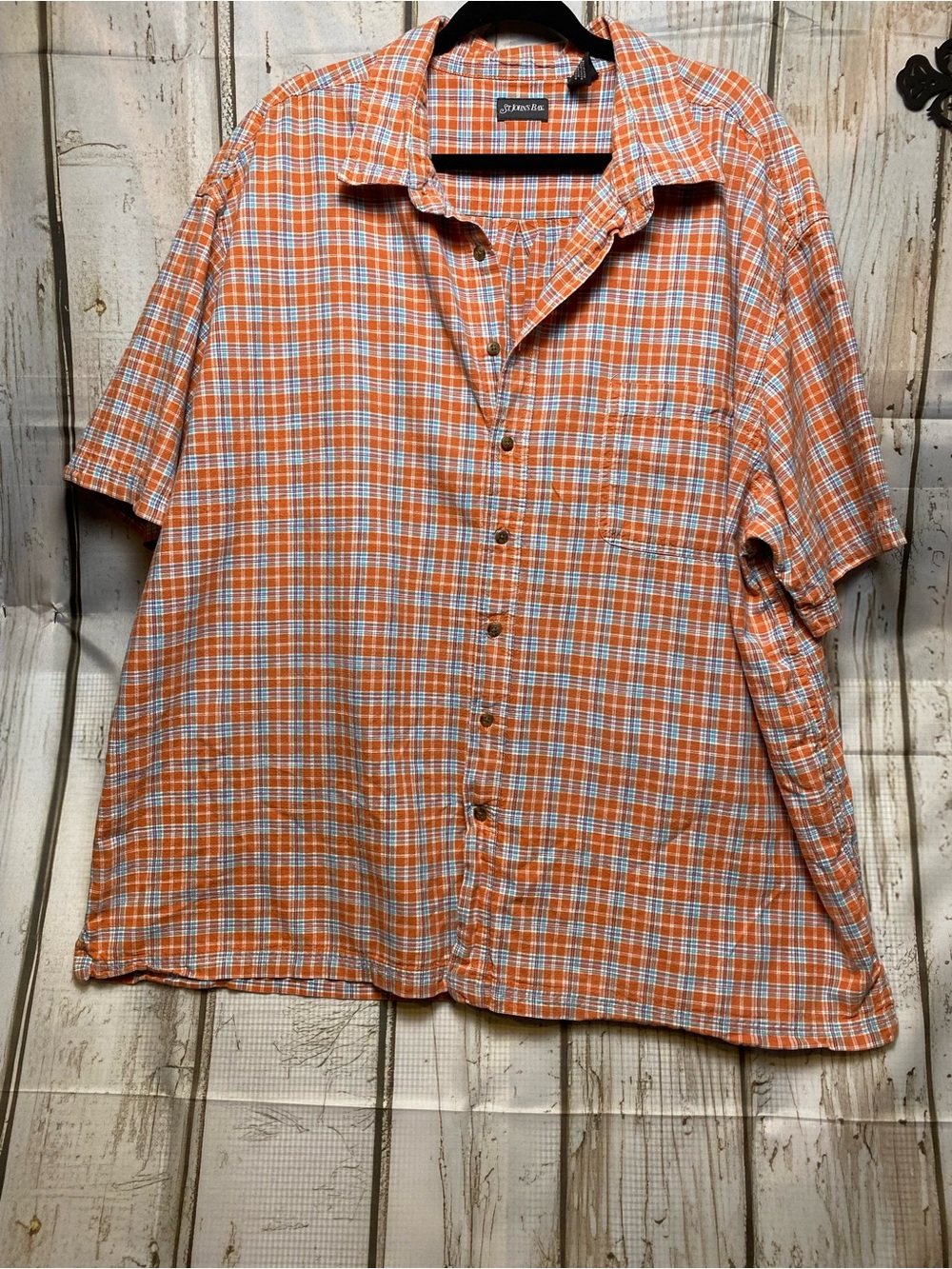 St. John's Bay Orange Plaid Short-Sleeve Button-Down Shirt Sz-3XL